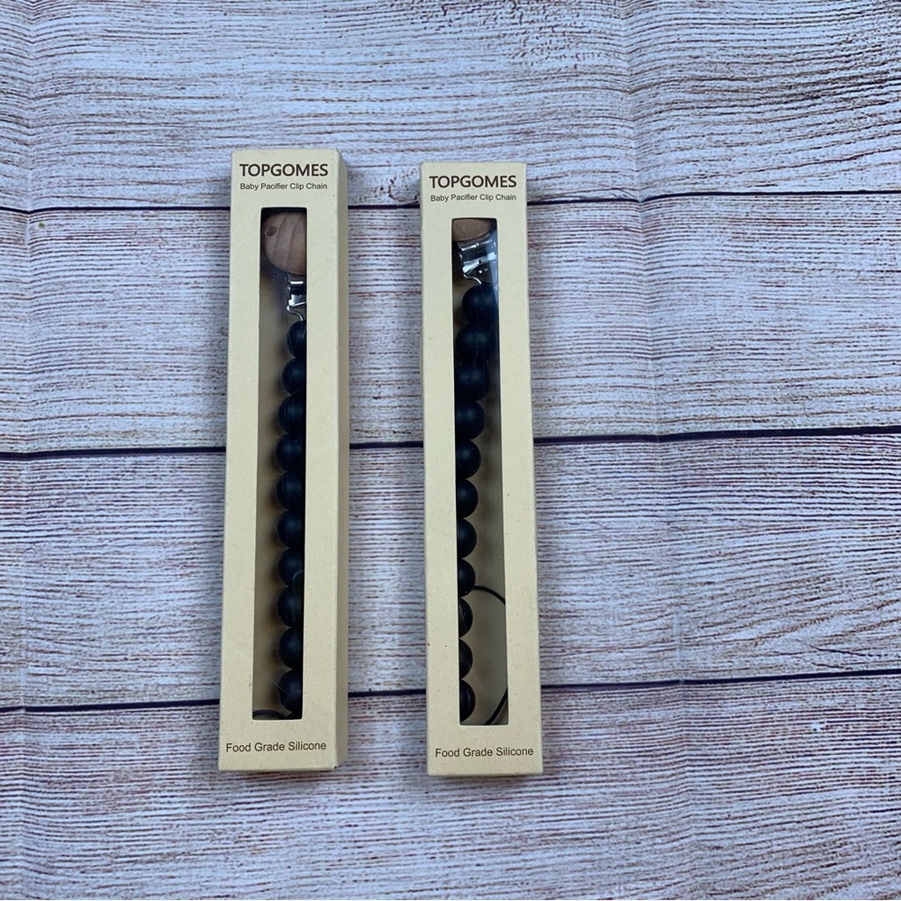 Lot of Two Silicone Beaded Pacifier/teether Holder Clips Black & Wood